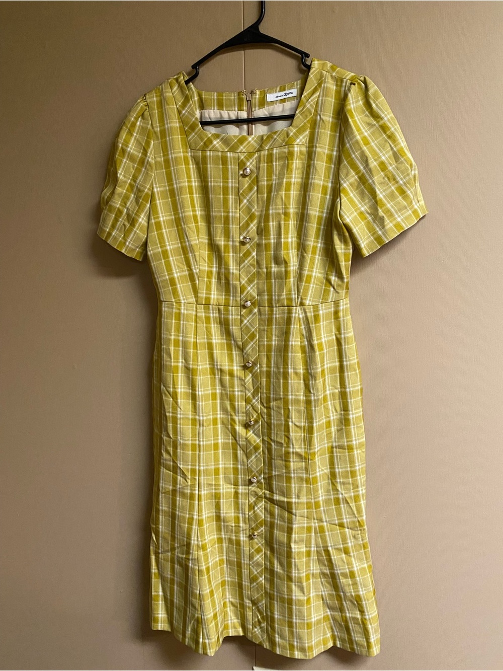 Yellow Plaid faux Button-Front Dress